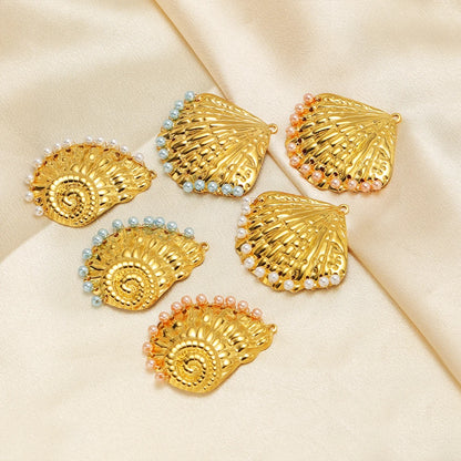 New Arrival 18k Gold Plated Stainless Steel Pearl Conch Seashell Charm Pendant for Diy Necklace Jewelry Making Accessories