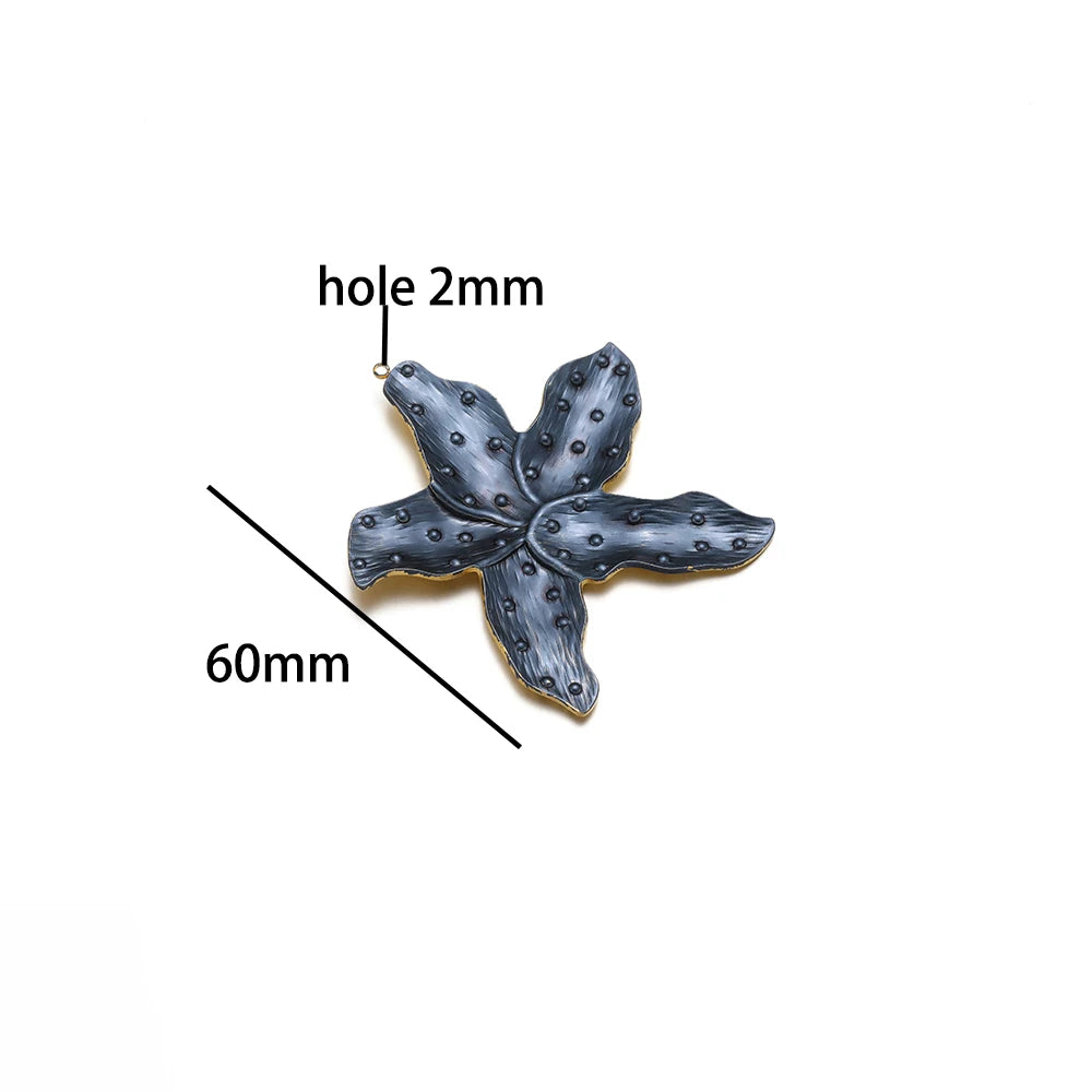 New Vintage 18k Gold Plated Stainless Steel Enamel Big Flower Charms Pendant for Women Jewelry Necklace Earrings Making