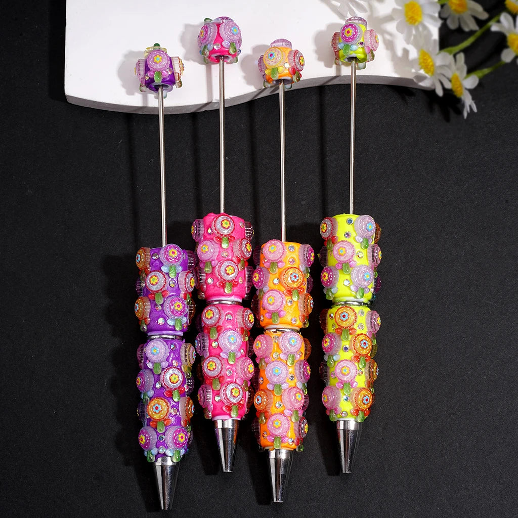 Creative Sparkling Flower Lollipop-Shaped Fluorescent Clay Pen with Rhinestones