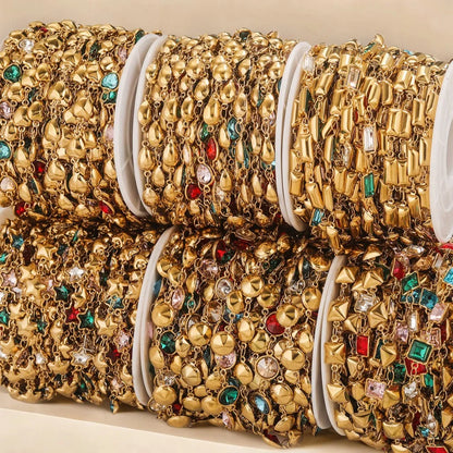 A2762 Fashion 18k Gold Stainless Steel Chain Star Heart Crystal Beads Beaded Rosary Chain for Necklace Bracelet Making