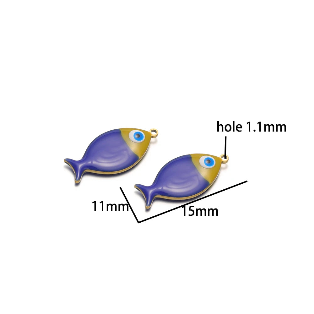 5pcs/bag Children's 18k Gold Plated Stainless Steel Enamel Fish Charm Pendant for Jewelry Necklace Making Accessories
