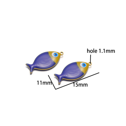 5pcs/bag Children's 18k Gold Plated Stainless Steel Enamel Fish Charm Pendant for Jewelry Necklace Making Accessories