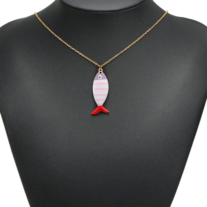 Fashion 18k Gold Plated Stainless Steel Enamel Striated Fish Charm Pendant for DIY Necklace Jewelry Making Accessories