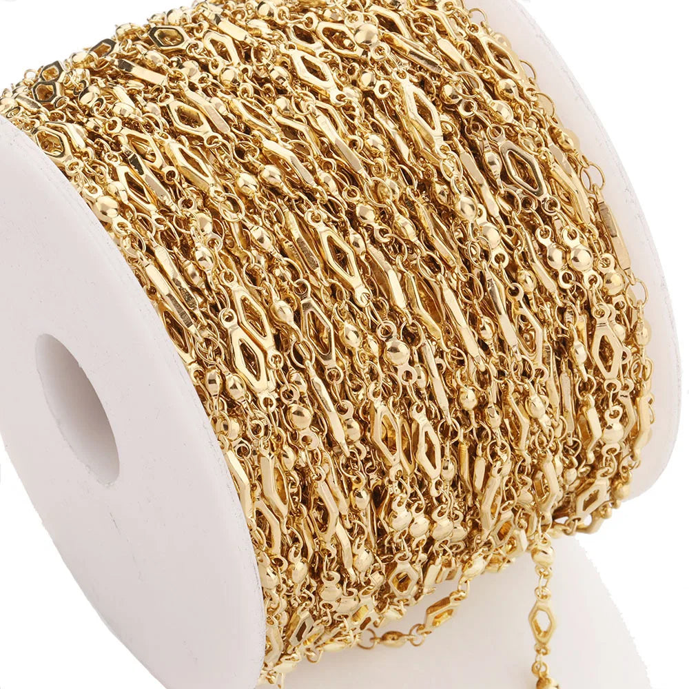 B4851 18k Gold Plated Chain Waterproof Roller Beaded Gold Chain Part for Necklace Bracelet Making
