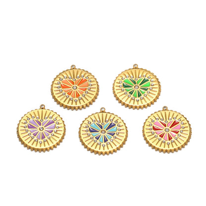 New Selling Stainless Steel 18k Gold Plated Enamel Heart Round Zircon Charm Pendant for Diy Jewelry Making Wholesale