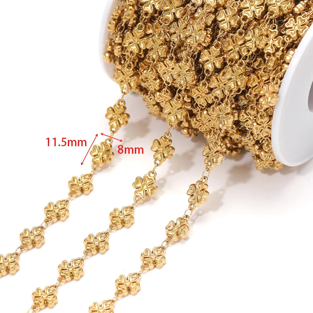 D866 New Gold Plated Stainless Steel Chain Flower Clover Leaf Shape Waterproof Chain for Necklace Bracelet Diy