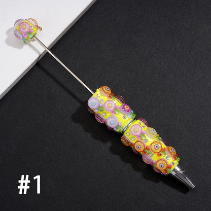 Creative Sparkling Flower Lollipop-Shaped Fluorescent Clay Pen with Rhinestones