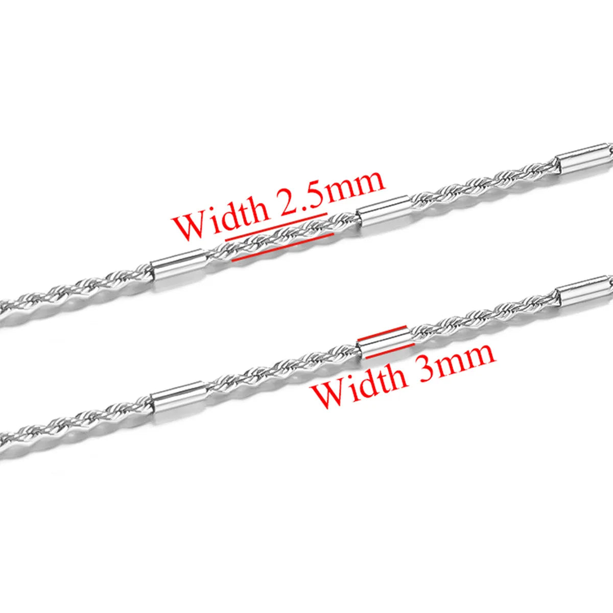 E399 2.5mm Twist-link Chain PVD Plated Gold Silver Thin Chain Permanent Stainless Steel Chain for Diy