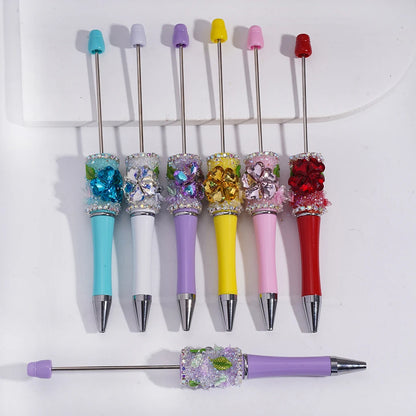 Sugar Beadable Pens with Sparkling Heart Flower Rhinestones Vivid Butterfly Leaves for DIY Beaded Pen Making