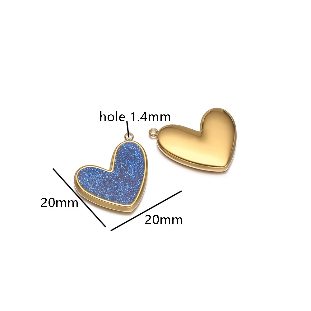 Fine Fashion 18k Gold Plated Stainless Steel Colorful Oil Drop Heart-Shaped Charm Pendant for DIY Necklace Jewelry Making