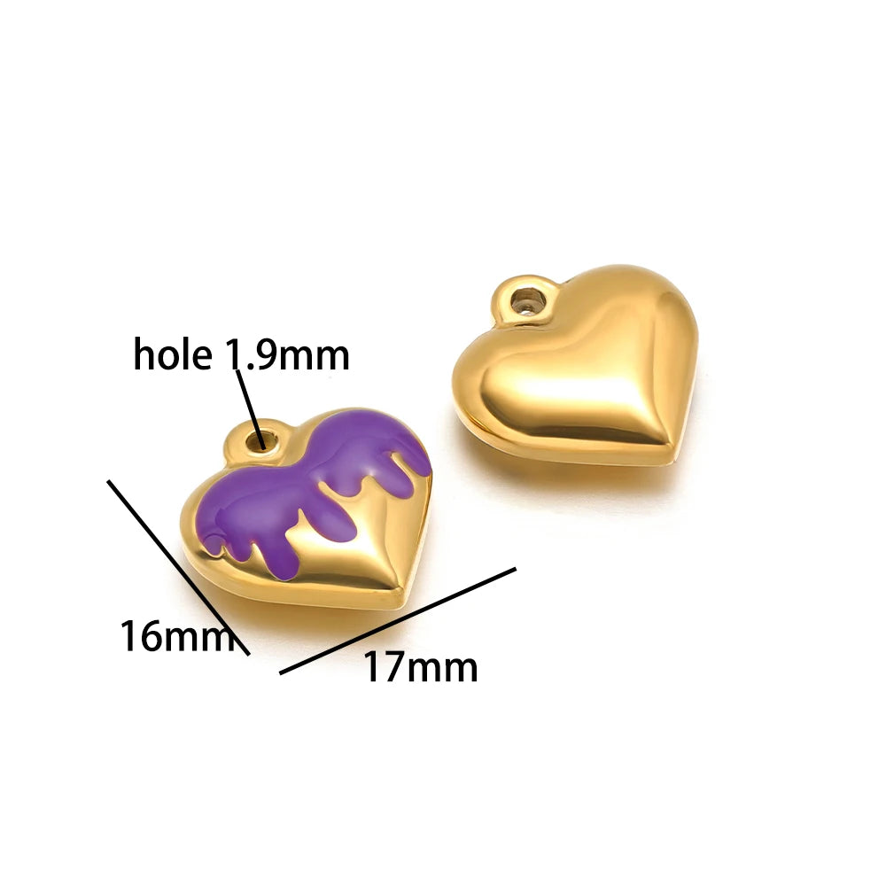 Fashion Heart Charms Stainless Steel18k Gold Plated Enamel Heart Charms Pendant for DIY Jewelry Necklace Making
