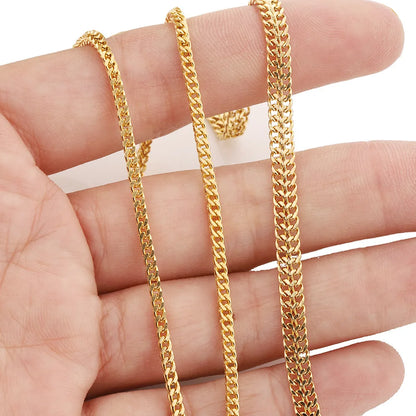 E409 Fashion Jewelry Hip-Hop Style Gold Plated Double Rows Cuban Chain Stainless Steel Necklace for Men Women