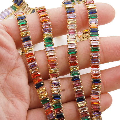 E586 5.8MM Truck Chains Luxury Fashion Gold Plated Jewelry Colorful Zircon Pave Tennis Stainless Steel Chain for Men Women