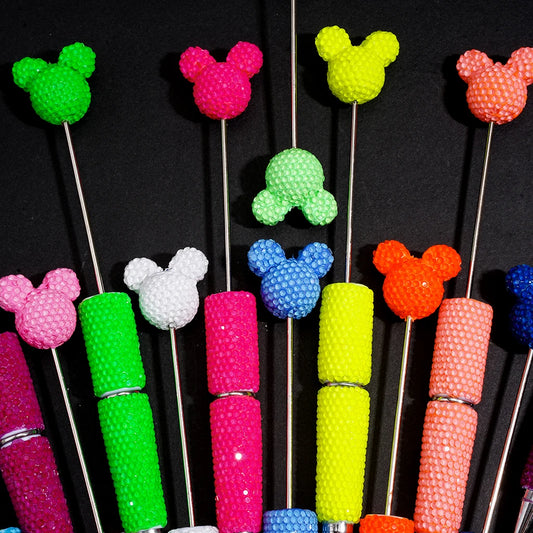 Fluorescent Full Bling Rhinestone Clay Beadable Pens with Cute Topper DIY Custom Bead Pen Blanks Office Holiday Gift Wholesale