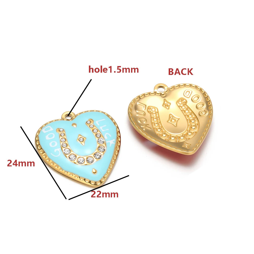 Colorful Enamel Heart Charms with Golden Weave Pattern, Good Luck Lucky Heart Pendant with Rhinestone for DIY Jewelry Making