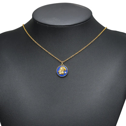 Wholesale 12 Constellations Enamel Charms Set - 15mm Gold Round Zodiac Pendants with 1.6mm Single Hole