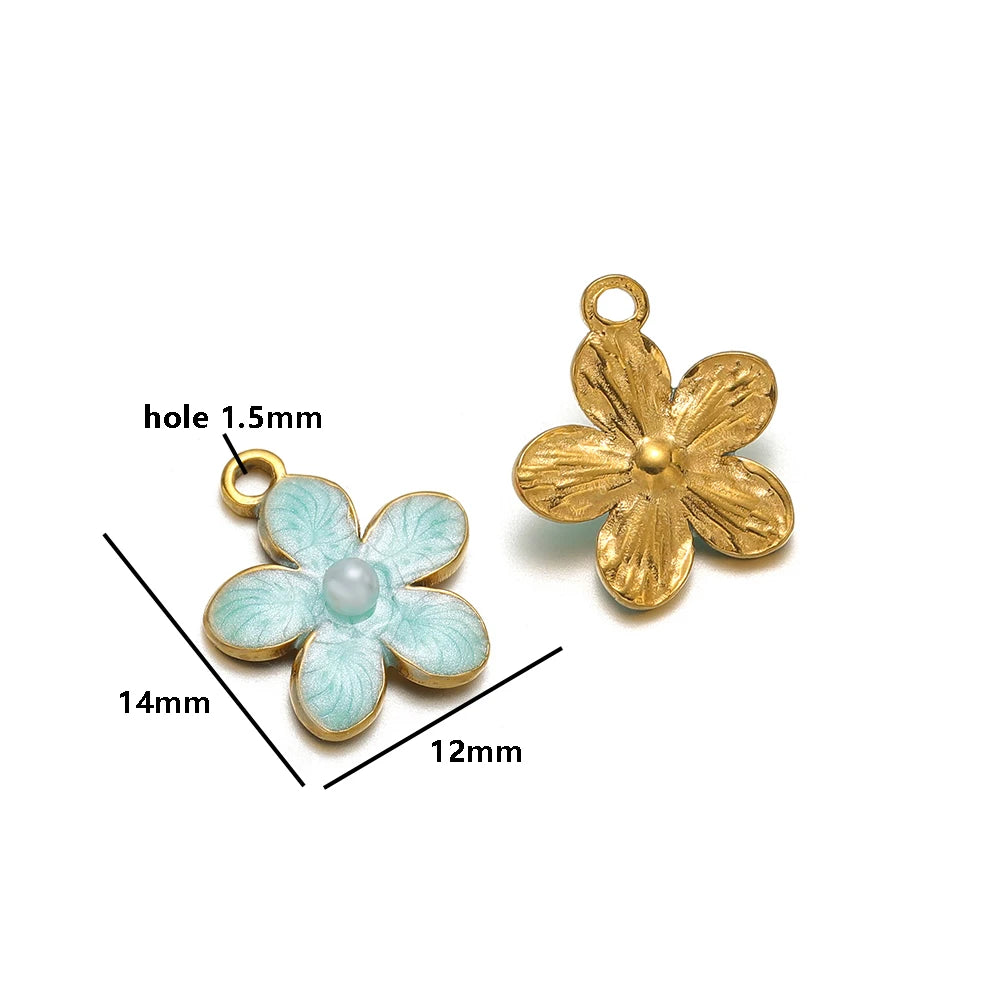 Enamel Flower Charms 18k Gold Plated Stainless Steel Double Hole Flower Pearl Charm Pendant for DIY Jewelry Making Accessories