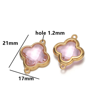 Wholesale 18k Gold Plated Stainless Steel Crystal Zircon Four Leaf Clover Charm Pendant for DIY Necklace Jewelry Making