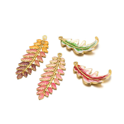 Fashion Stainless Steel 18k Gold Plated Multi Colorful Enamel Leaf Charms Pendant for Jewelry Daily Necklace Earring Making