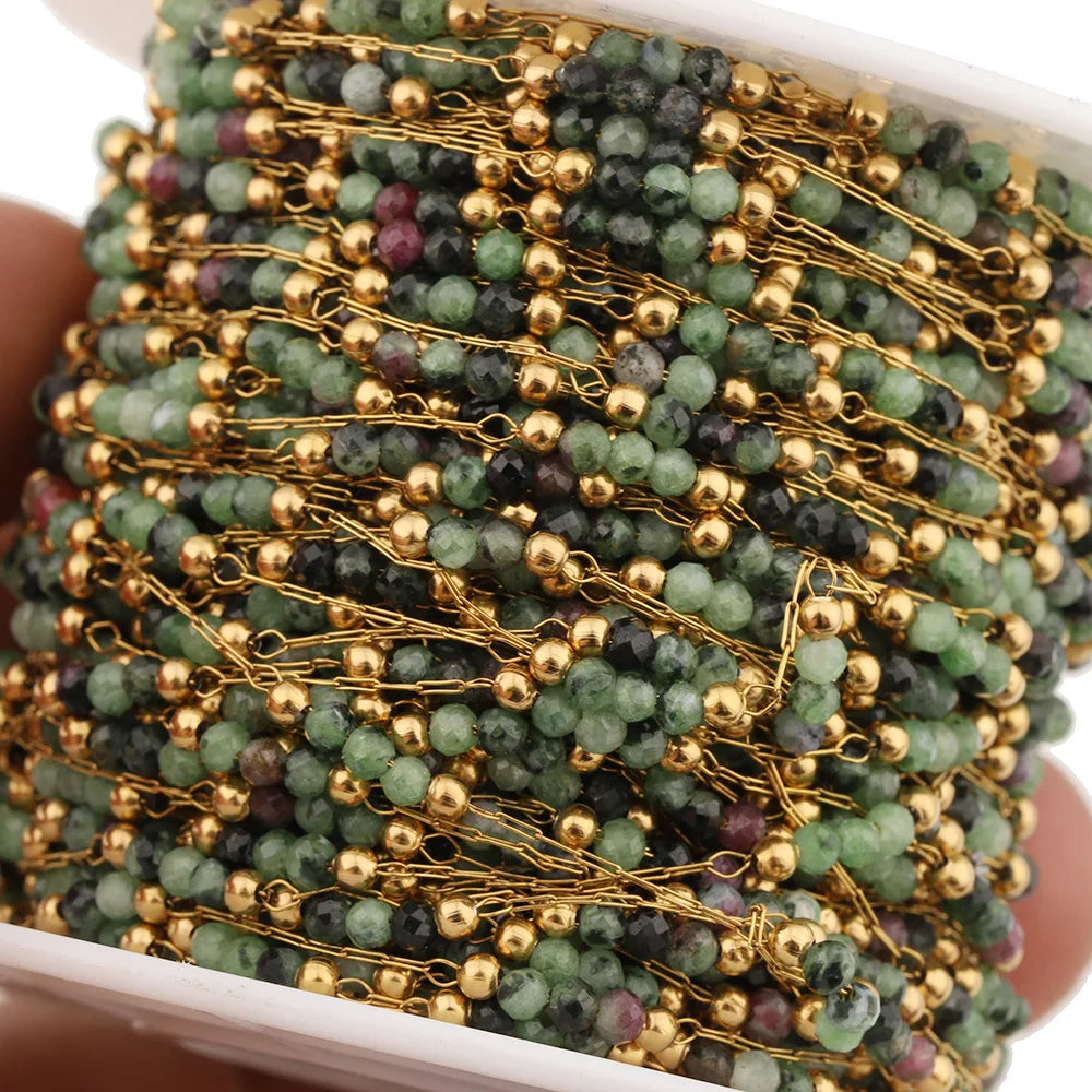 E250 Summer Beach Stainless Steel Jewelry Waterproof Crystal Beads Chains Colored Natural Stone Chains Diy