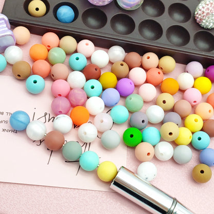 100PCS Custom Wholesale 9mm 12mm 15mm Food Grade BPA Free Baby Chew Teether Silicone DIY Beads for Pen Making Accessories
