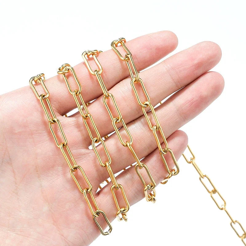 B360 High Quality Stainless Steel Paper Clip Chain 7mm Thick Chain Hot Selling Gold Filled Crossed Chain Jewelry