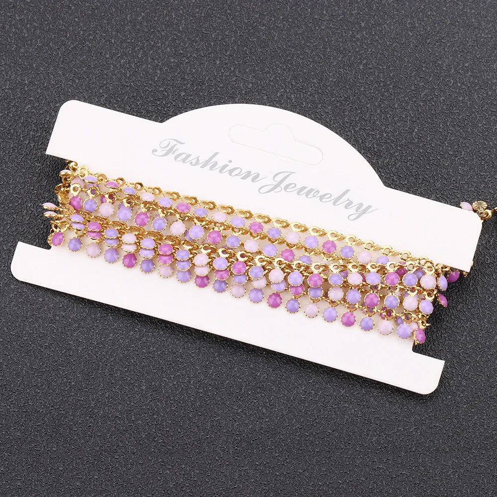 A8061 Colorful Stainless Steel Chain Enamel Tassel Beads Chain Necklace Bracelet Jewelry Accessory