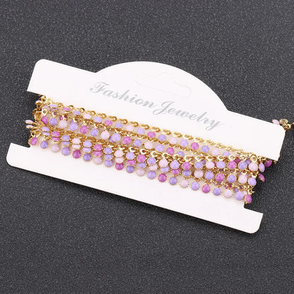 A8061 Colorful Stainless Steel Chain Enamel Tassel Beads Chain Necklace Bracelet Jewelry Accessory