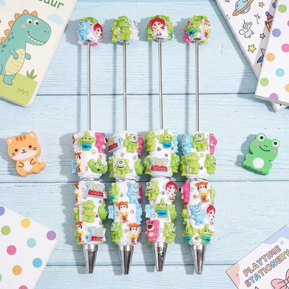 Toy Green  Cartoon Character Figure Clay with Drill Pen  DIY Multi-color Rotating Ball Pen Durable Student Gift Pen