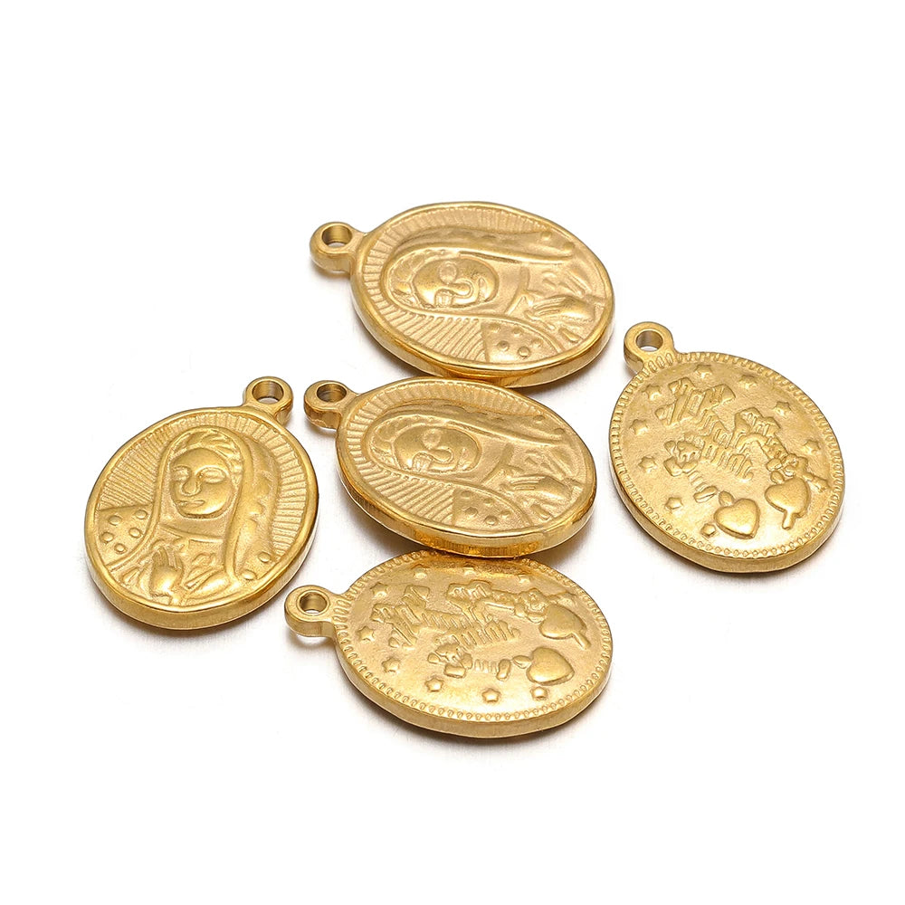 Virgin Mary Religious Pendant 304 Stainless Steel 18k Gold Plated  Charm Pendants for Necklace Making