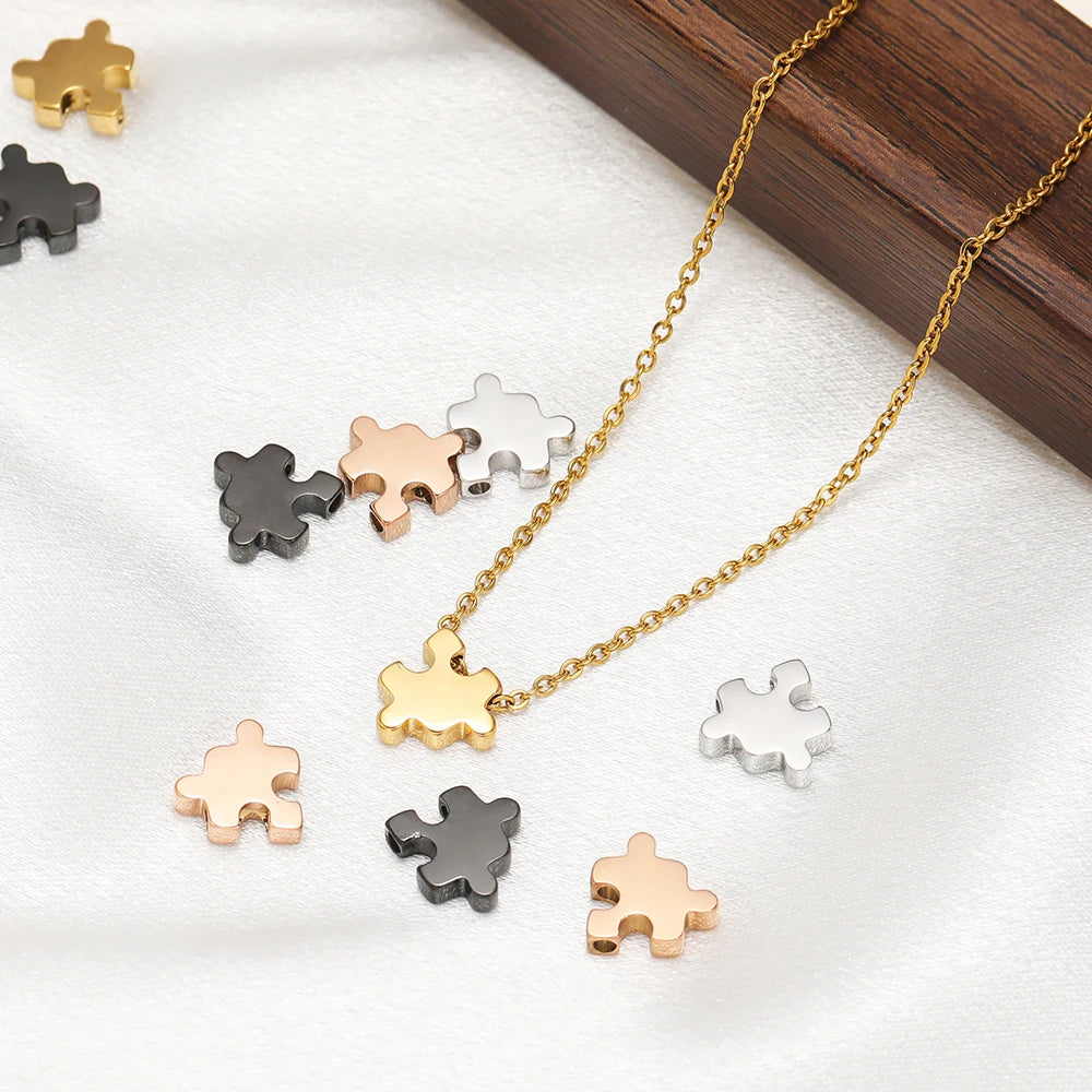 18k Gold Plated Stainless Steel Creative Puzzle Beads Charm Pendant for DIY Necklace Jewelry Making Accessories