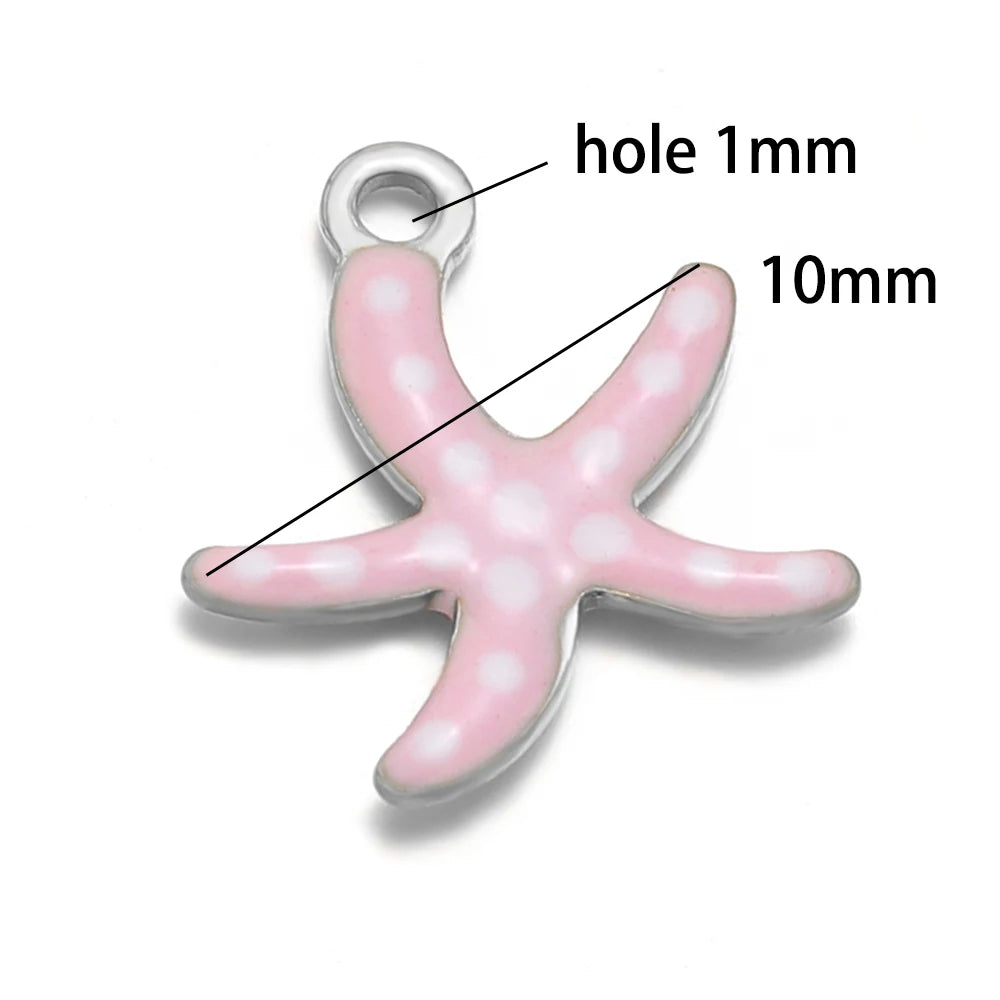 New Trendy Stainless Steel 18k Gold Plated Enamel 10mm Starfish Charm Pendant for DIY Jewelry Making Accessories Findings