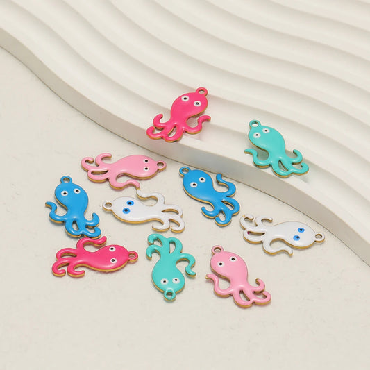 New Arrival Cartoon Jewelry Accessories18k Gold Plated Stainless Steel Enamel Octopus Charm Pendant for Jewelry Necklace Making