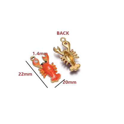 High Quality Jinrou 18K Gold Plated Stainless Steel Enamel Lobster Shape Pendant Findings for Necklace Earrings Jewelry Making