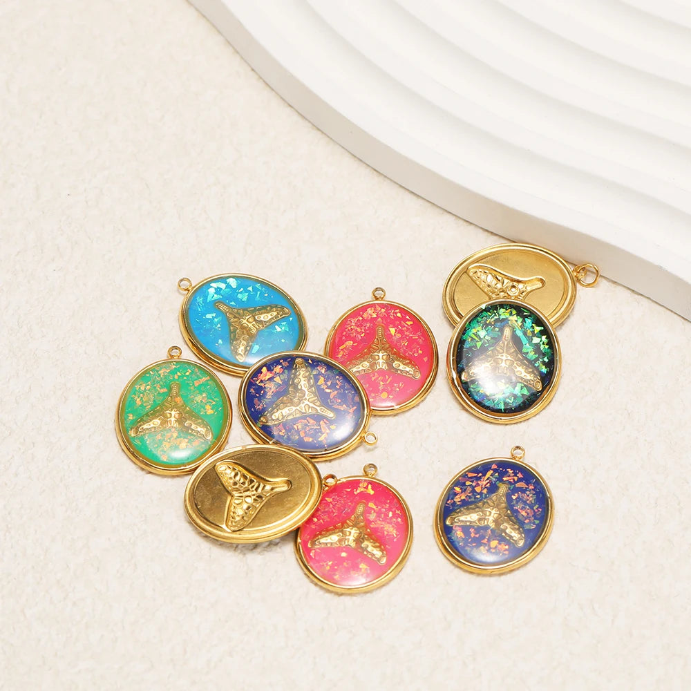 Fashion Stainless Steel 18k Gold Plated Enamel Fishtail Oval Charm Pendant for Diy Jewelry Making Wholesale Jewelry Supplies