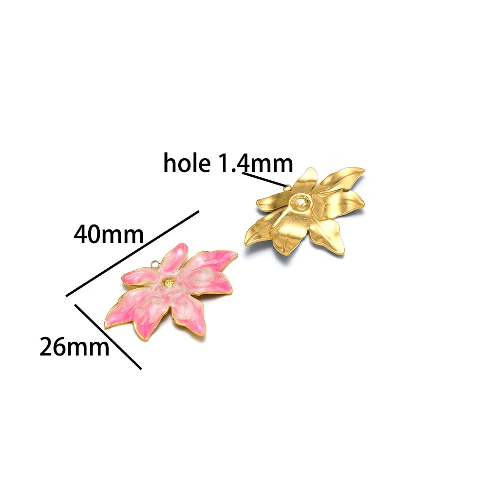 Luxurious Stainless Steel 18K Gold Plated Dragonfly Pattern Maple Leaf Oil Drop Zircon Charm Pendant for Jewelry Necklace Making
