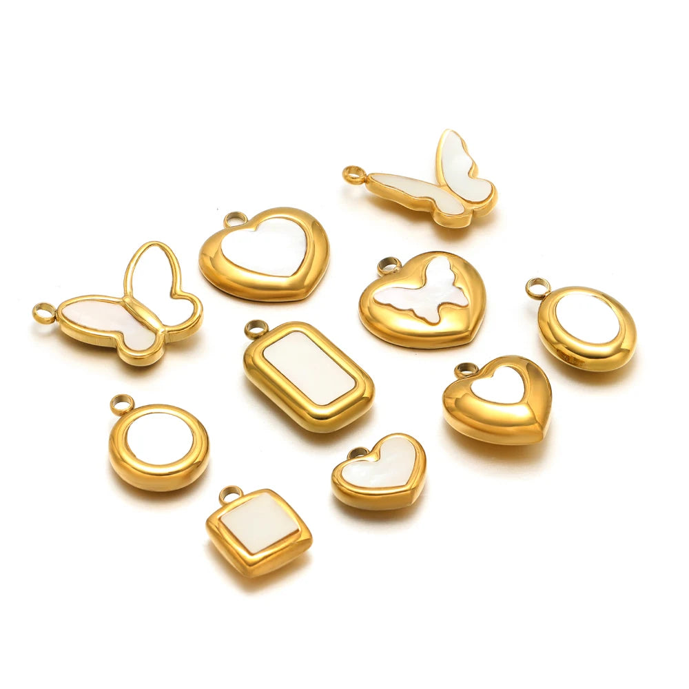 Enamel Heart Pendants 18k Gold Plated Stainless Steel Round Butterfly Charm Pendant for DIY Necklace Jewelry Making