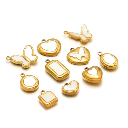 Enamel Heart Pendants 18k Gold Plated Stainless Steel Round Butterfly Charm Pendant for DIY Necklace Jewelry Making