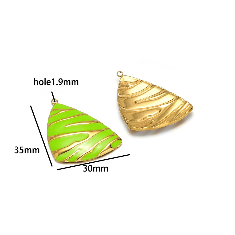 New Fashion 18k Gold Plated Stainless Steel Enamel Irregular Stripe Triangle Charm Pendant for Handmade Necklace Jewelry Making