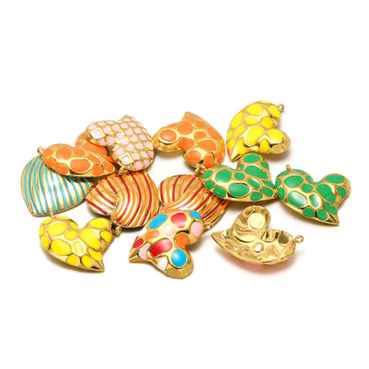 Bohemian Style 18k Gold Plated Stainless Steel Colorful Enamel Heart Charm Pendant for DIY Necklace Jewelry Making