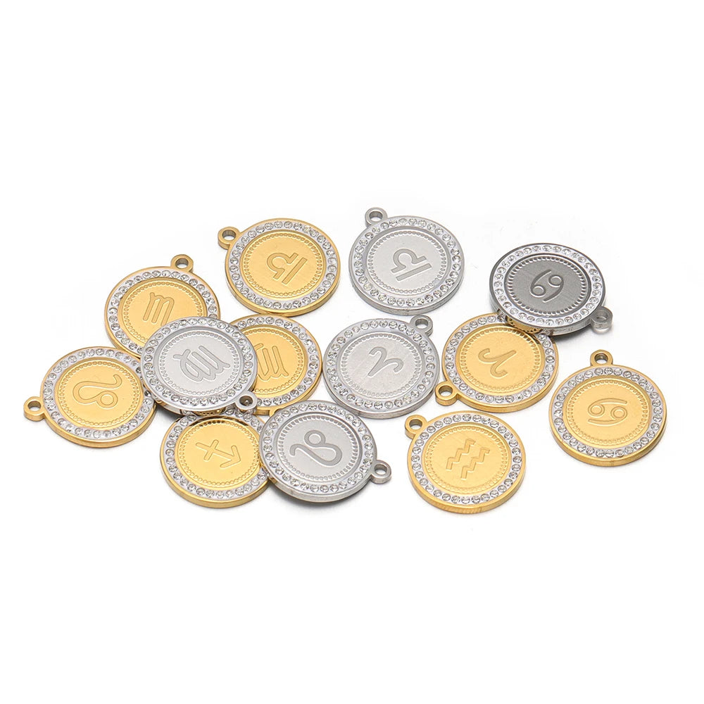 Wholesale Stainless Steel 18k Gold Plated Zodiac Sign Zircon Charm Pendant for Jewelry Necklace Making Accessories