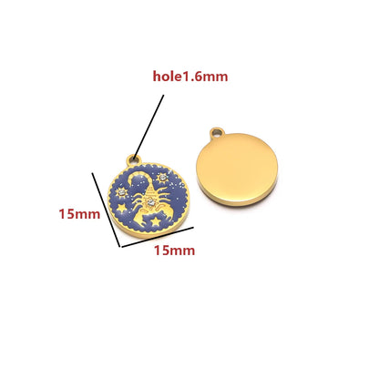 Wholesale 12 Constellations Enamel Charms Set - 15mm Gold Round Zodiac Pendants with 1.6mm Single Hole