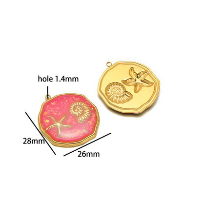 French Retro Stainless Steel 18k Gold Plated One Side Enamel Owl Starfish Conch Charm Pendant for DIY Jewelry Necklace Making
