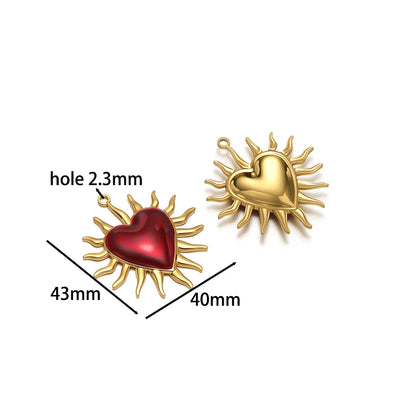 Fashion Design Stainless Steel 18k Gold Plated Red Enamel Heart Charm Pendant for Jewelry Necklace Making Accessories