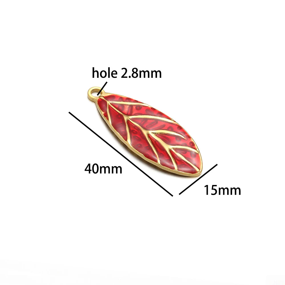 Diy Accessories 18k Gold Plated Stainless Steel Dripping Oil Colorful Leaf Charms Pendant for Jewelry Necklace Earrings Making
