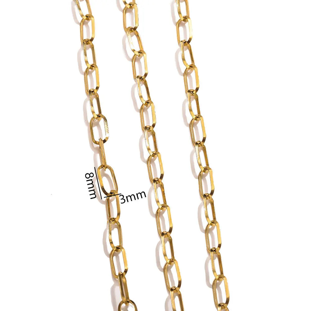 D390 Ins Permanent Jewelry Chain Paper Clip Bulk Stainless Steel Chains Cross PVD Gold Silver Chains for Luxury Making