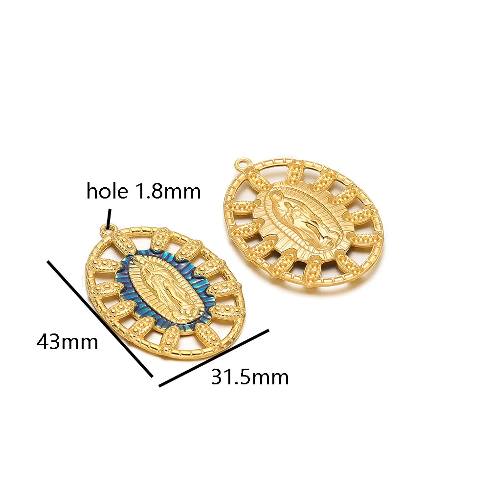 Trendy Religious Jewelry 18k Gold Plated Stainless Steel Hollow Enamel Oval Jesus Charm Pendant for DIY Necklace Jewelry Making