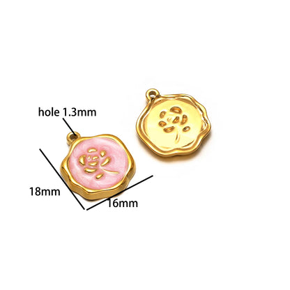 Fashion 18k Gold Plated Stainless Steel Enamel Flower Zircon Heart Key Ladybird Charm Pendant for Jewelry Making Accessories