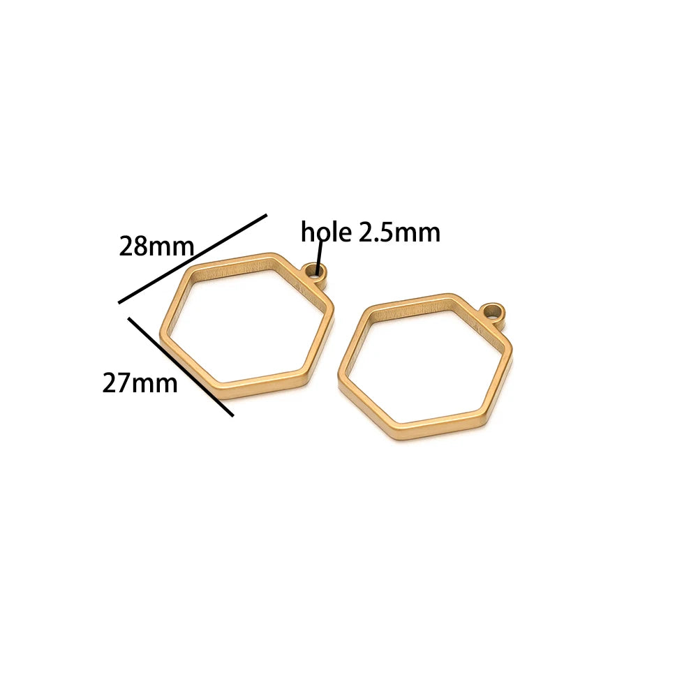304 Stainless Steel 18k Gold Plated Rhombus Heart Moon Square Charm Pendant for DIY Handmade Necklace Jewelry Making