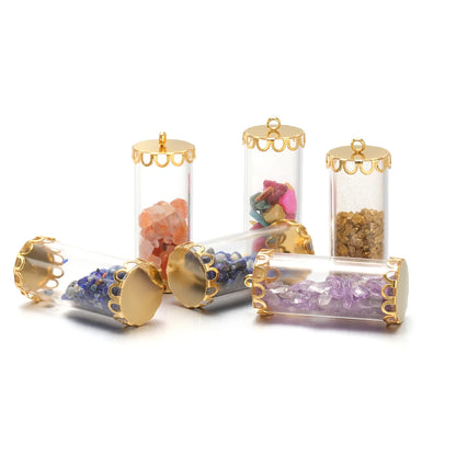 New Fashion Stainless Steel 18k Gold Plated Chips Glass Wishing Bottle Charms Pendant for Handmade Jewelry Necklace Making